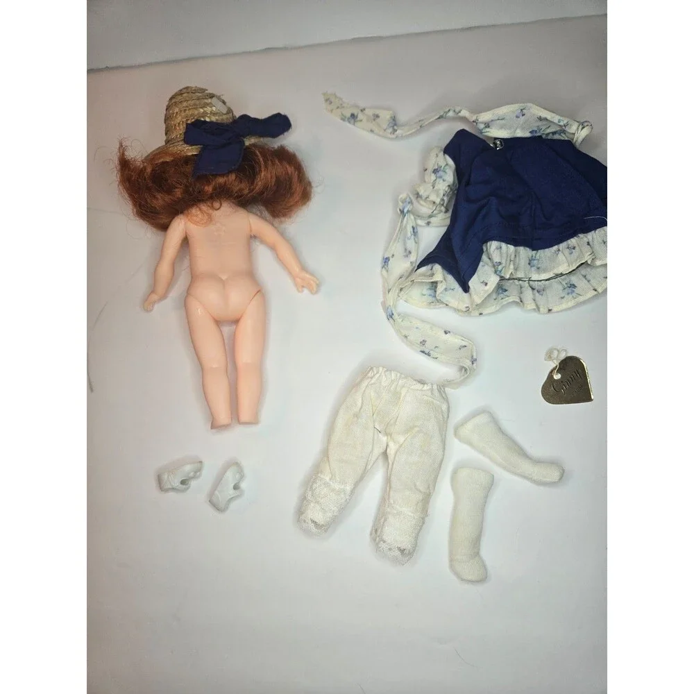 Vintage Vogue Doll 8" Ginny 1985 Doll Blue Floral Dress Straw Hat Tag - Picture 9 of 12